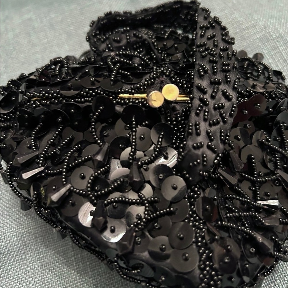 Vintage Black Beaded Sequins Evening Clutch Bag